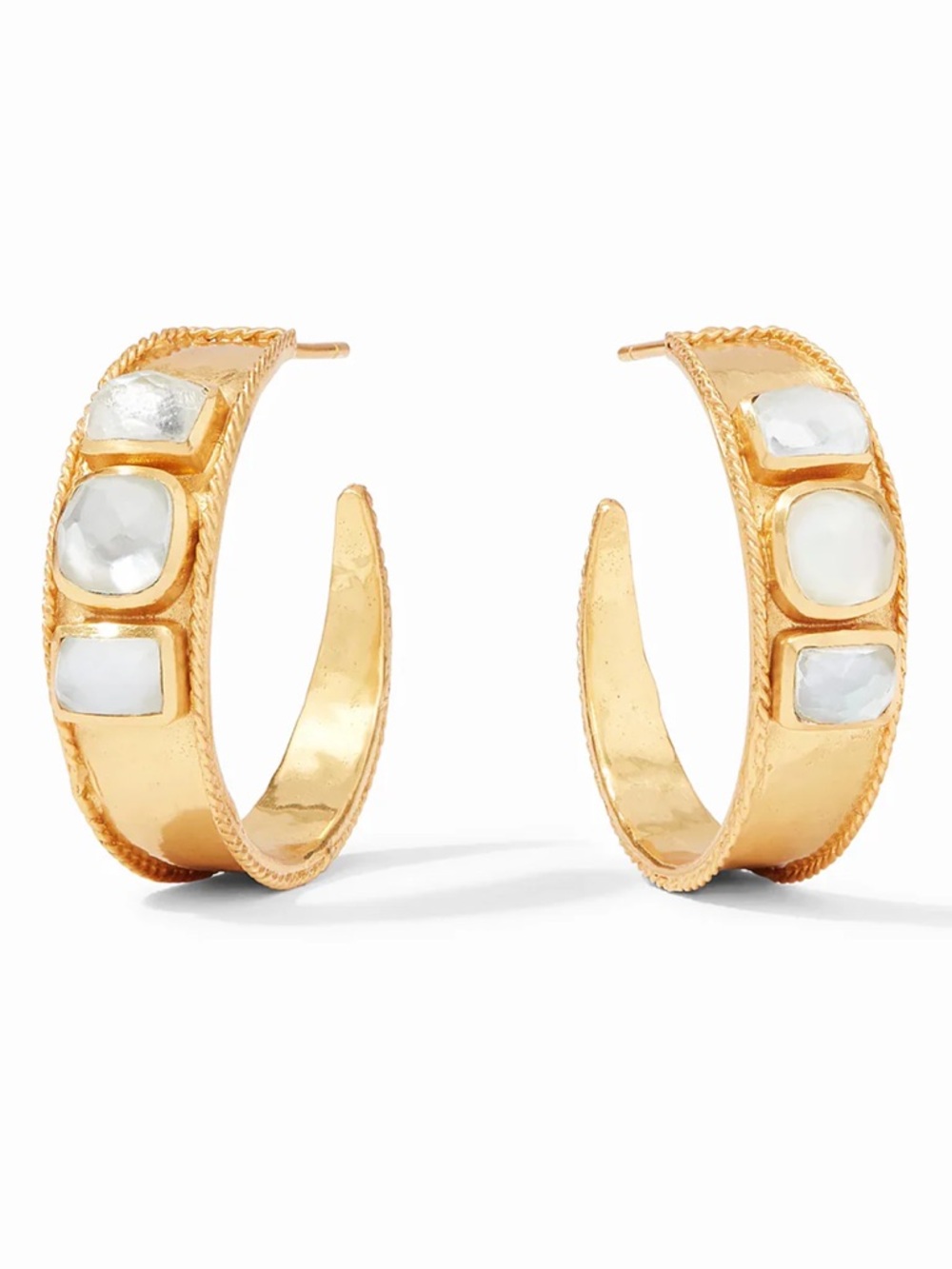 Julie Vos Savoy Stone Statement Gold Hoop Earrings with Iridescent Clear Crystal